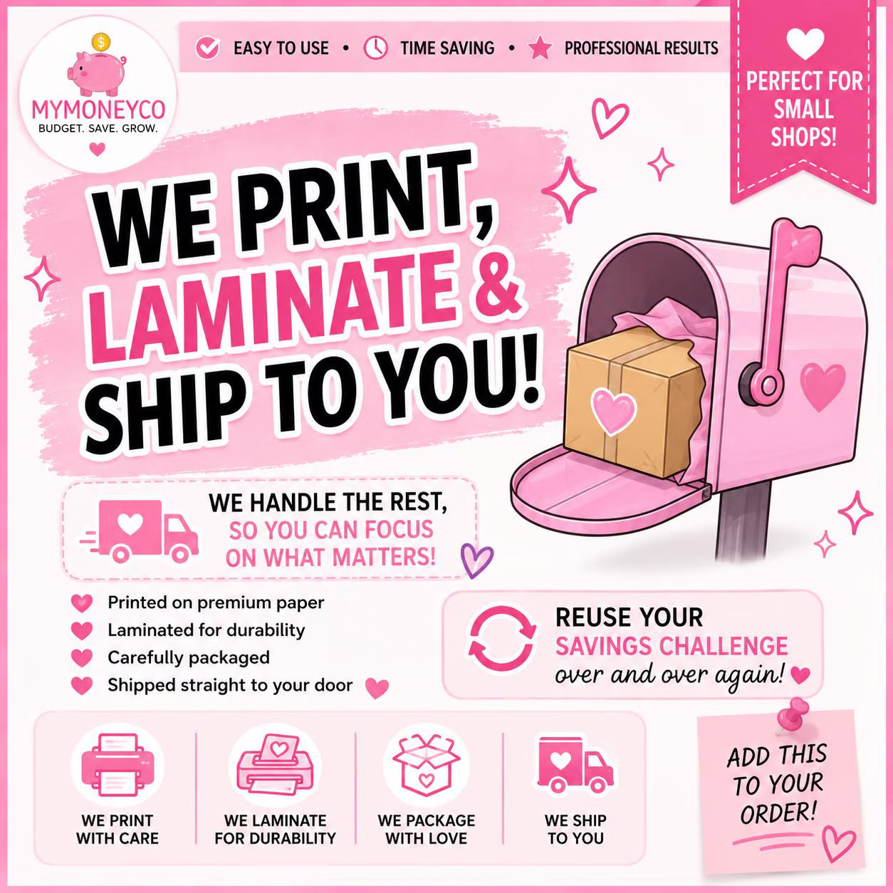 Print, Laminate, Ship Savings Challenge Inserts | Reusable Budget Binder Sheets