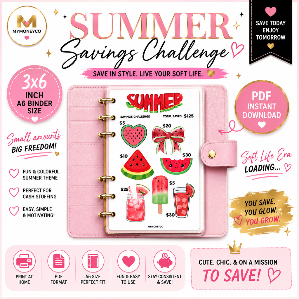🍉 Summer Savings Challenge | A6 Binder Insert | Printable PDF Savings Tracker | Cash Stuffing Challenge | 3x6 Savings Challenge | Instant Download