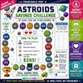 Astroids Savings Challenge Printable |  Budget Tracker (PDF Download) Full Sheet