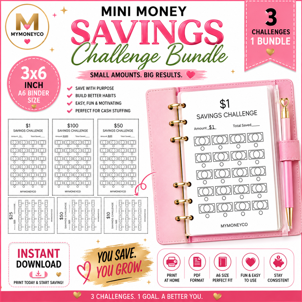 💰 Basic Money Savings Challenge Bundle | A6 Binder Inserts | Printable PDF Savings Challenges | Cash Stuffing Tracker Bundle | Instant Download