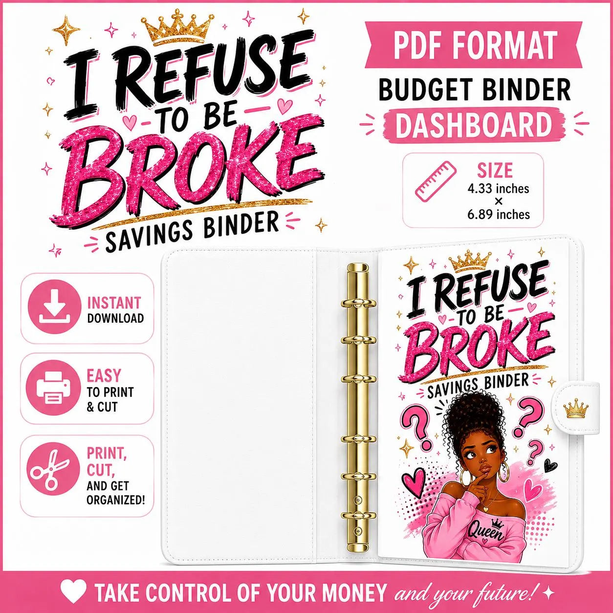 I Refuse To Be Broke A6 Binder Dashboard Printable |  Budget Binder (PDF Download)