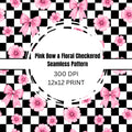 Pink Bow & Floral Checkered Seamless Pattern PNG and PDF | 12x12 Digital Paper | Cute Coquette Background | Instant Download