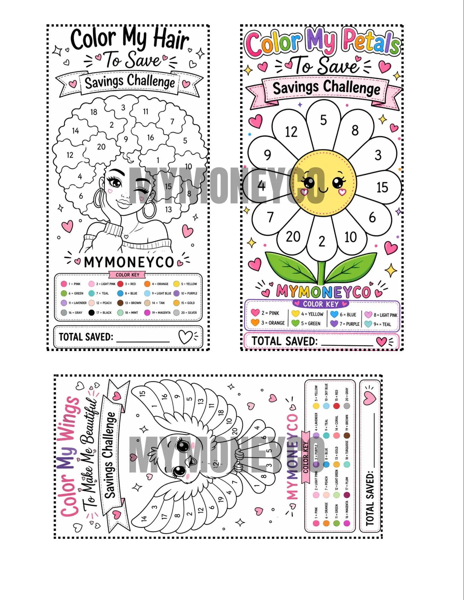 Color My Hair Savings Challenge Printable | Coloring Challenge | A6 and Full Sheet Cash Stuffing Tracker |  Instant Download PDF