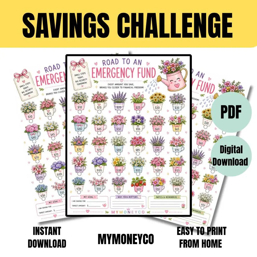 Floral Emergency Savings Challenge Printable | Budget Tracker (PDF Download) Full Sheet Emergency Fund Savings Challenge (Copy)
