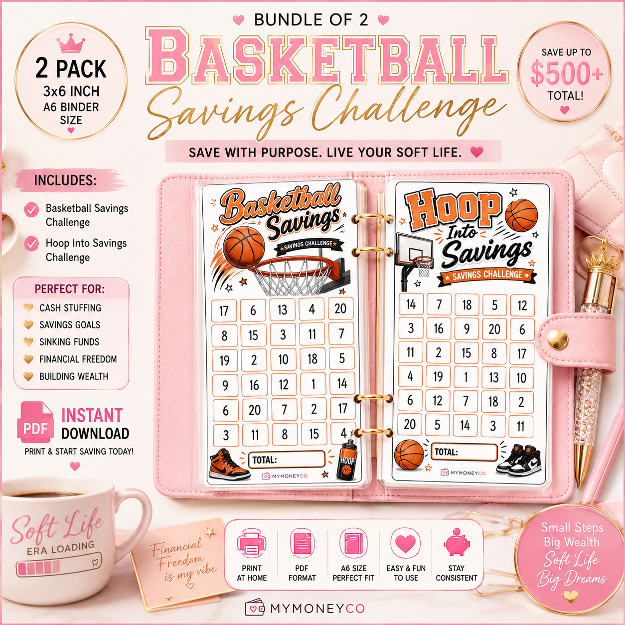 Basketball Bundle Savings Challenge PDF Digital Download A6 Format