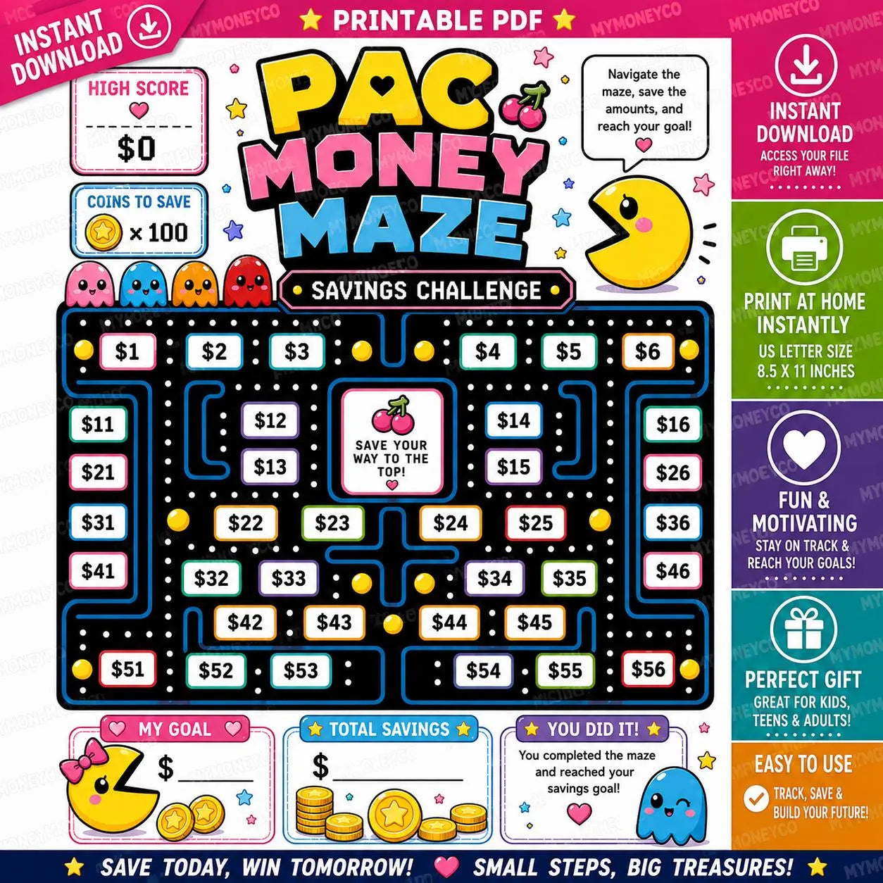 Money Maze Savings Challenge Printable |  Budget Tracker (PDF Download) Full Sheet