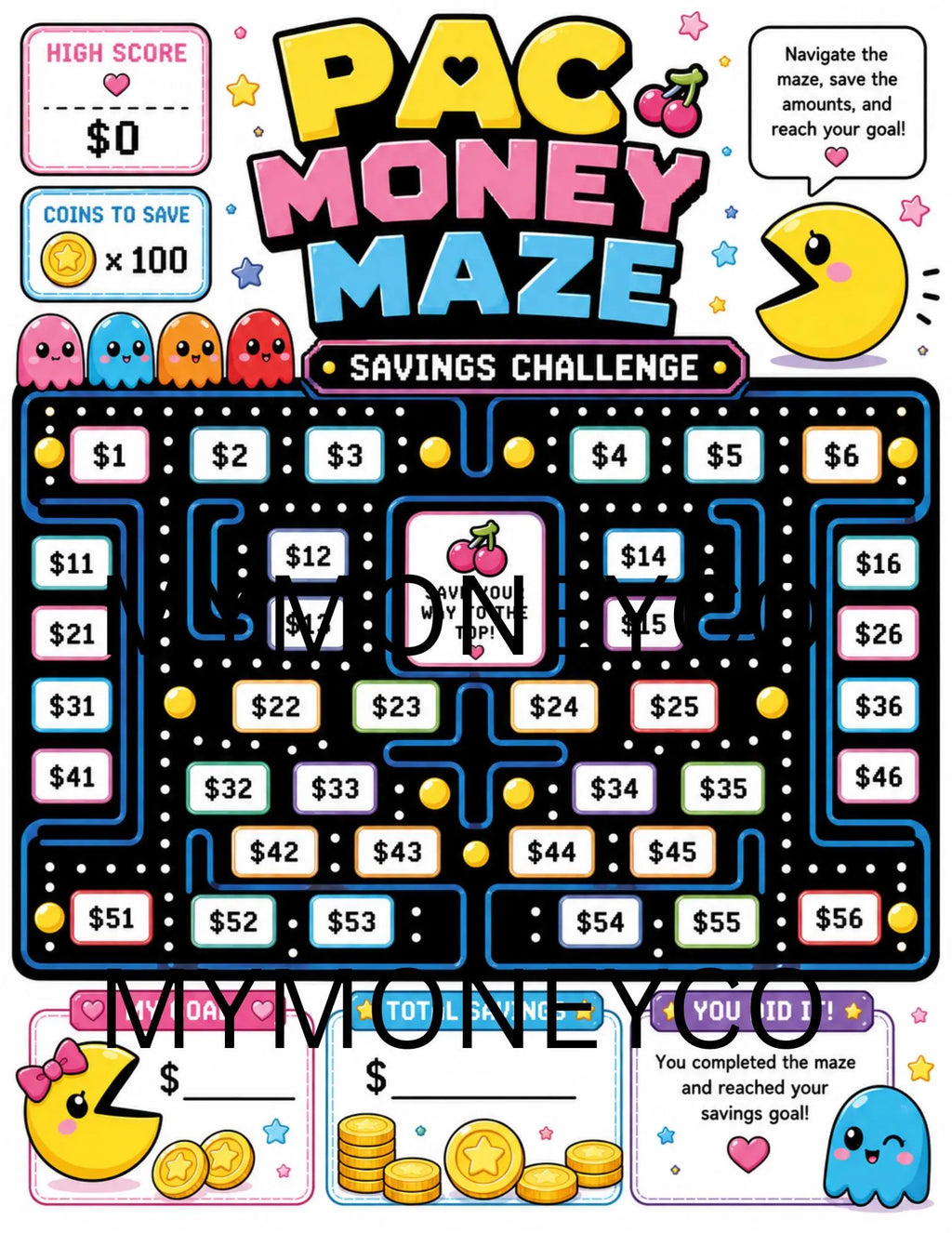 Money Maze Savings Challenge Printable |  Budget Tracker (PDF Download) Full Sheet