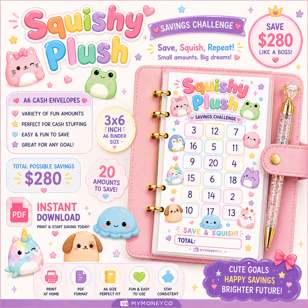 Squishy Savings Challenge PDF Digital Download A6 Format