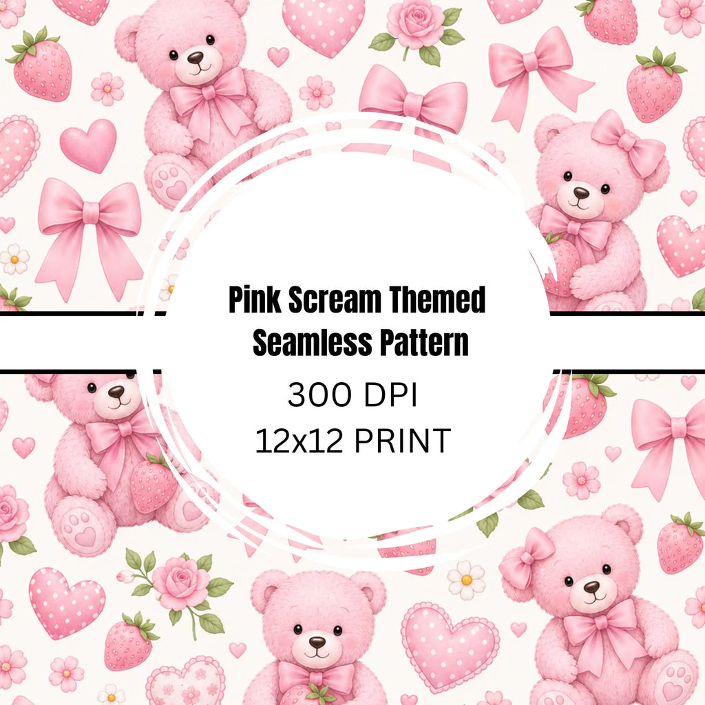 Pink Bear Hearts | 12x12 Digital Paper | Cute Seamless Background | Instant Download