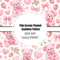 Pink Bear Hearts | 12x12 Digital Paper | Cute Seamless Background | Instant Download