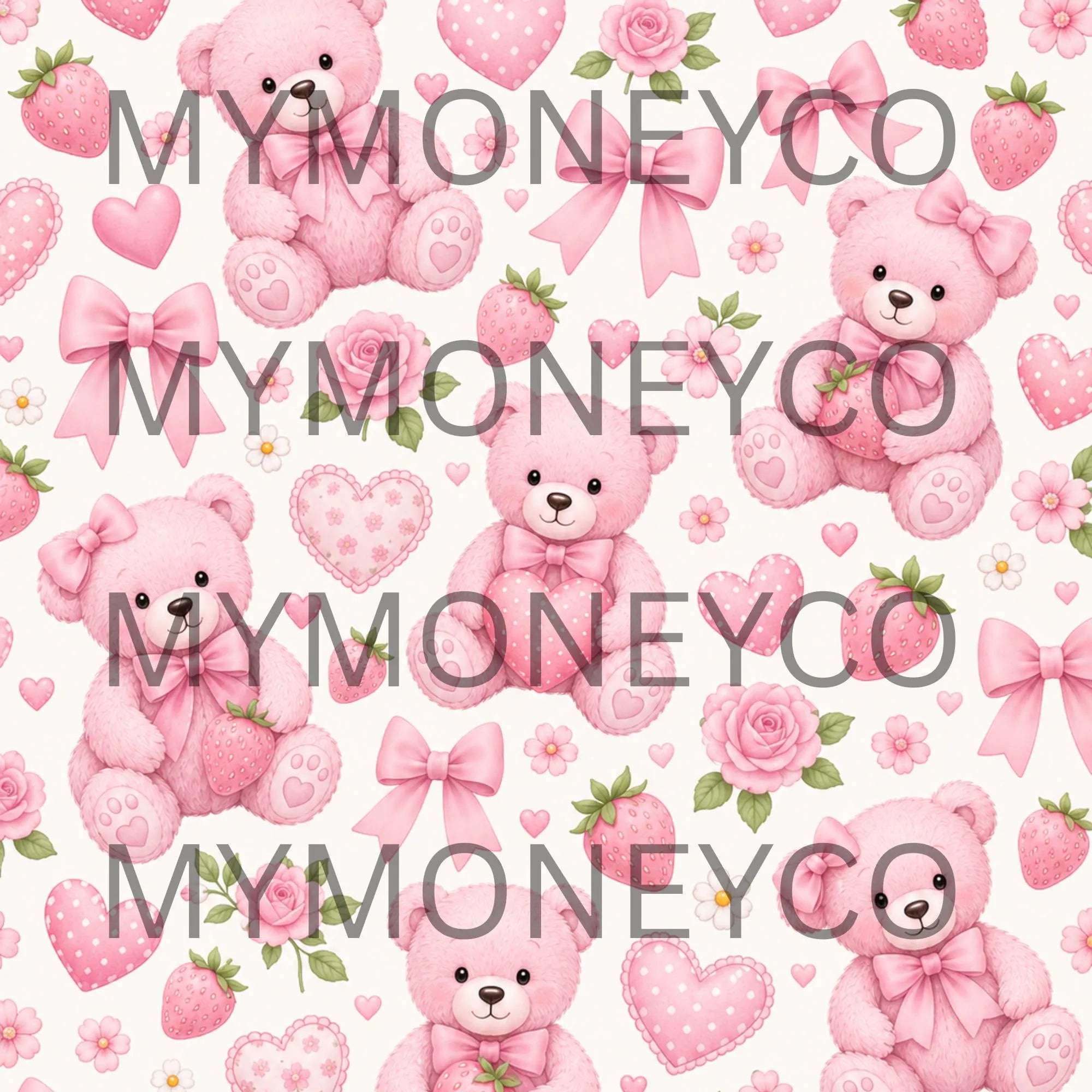 Pink Bear Hearts | 12x12 Digital Paper | Cute Seamless Background | Instant Download